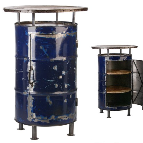 Gilde Masa de bar barrel metal, albastru industrial, 76x116 cm