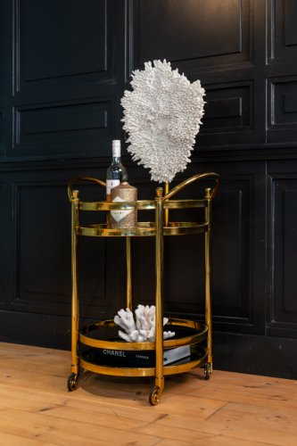 Richmond Masa de servire cu roti hendricks, sticla otel inoxidabil, auriu, 74.5x55x45 cm