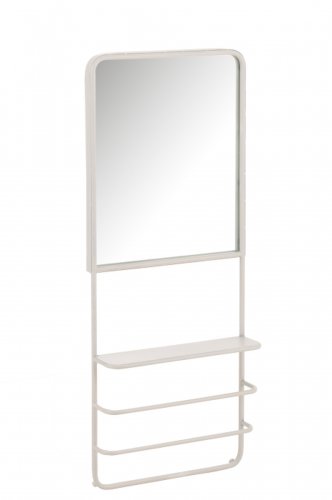 Raft suspendat cu oglinda, metal, alb, 40x12.5x100 cm