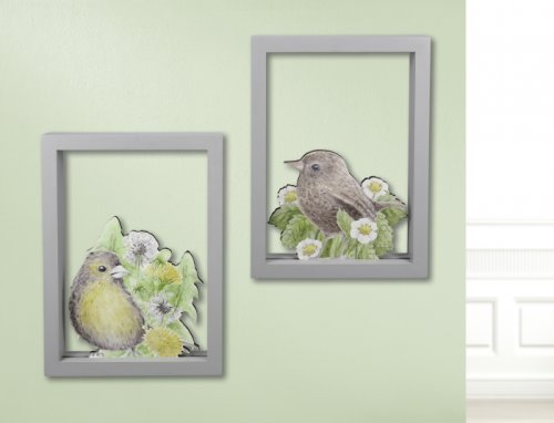 Set 2 decoratiuni de perete bird, mdf, multicolor, 18x25x3 cm
