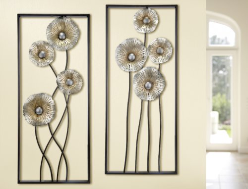 Set 2 decoratiuni de perete poppy, metal, maro argintiu, 38x3x90 cm