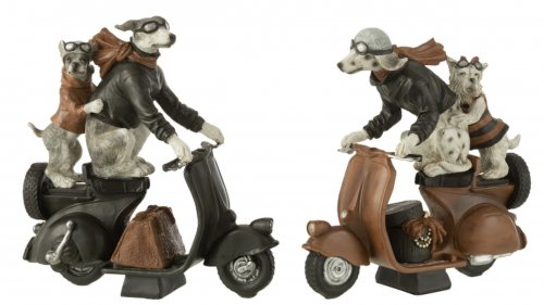 Set 2 figurine dogs on scooter, rasina, maro, 23x11x23 cm