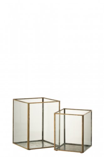 Set 2 suporturi lumanari square, sticla, bronze, 20x20x25 cm