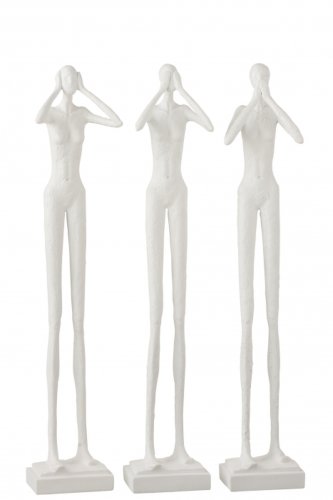 Set 3 figurine hear see stay quiet, fibre sintetice, alb, 13x10x60 cm
