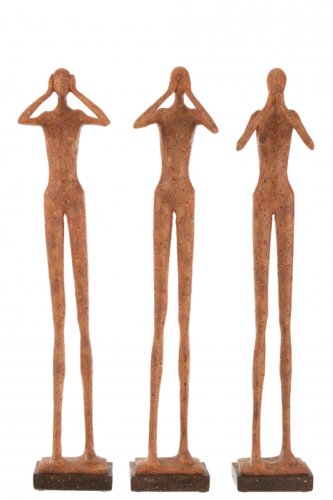 Jolipa Set 3 figurine see hear speak no evil, rasina, portocaliu, 11x11x60 cm