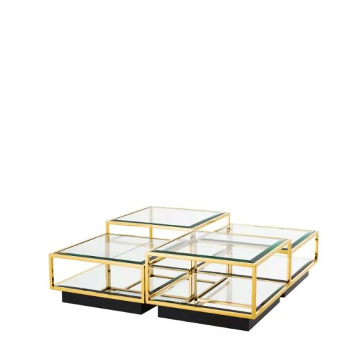 Set 4 masute tortona, metal sticla, auriu transparent, 65x65x40 32 cm