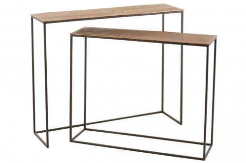 Jolipa Set de 2 console, aluminiu lemn, maro, 100x30x83 cm