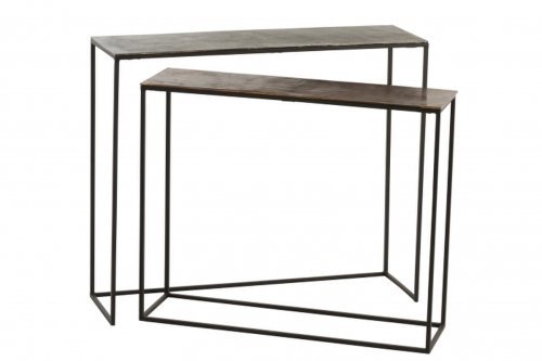 Jolipa Set de 2 console rectangular, aluminiu lemn, negru, 100x29x83 cm