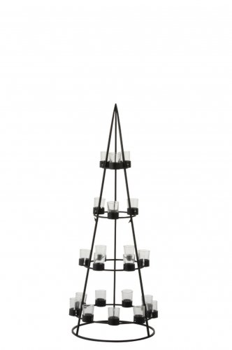 Suport lumanari tree, sticla metal fier, transparent negru, 42x42x110.5 cm