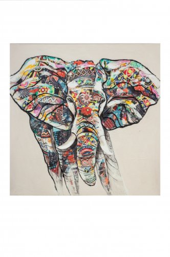 Tablou colorful elephant, canvas cu rama lemn, multicolor, 100x100x3.7 cm