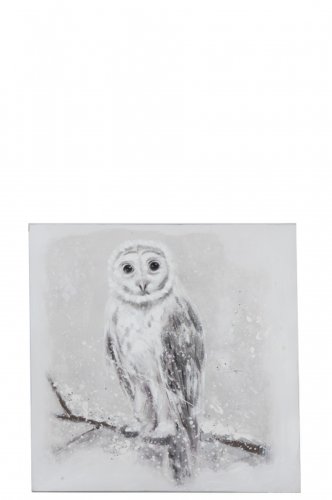 Tablou owl, canvas lemn, alb argintiu gri, 80x3x80 cm