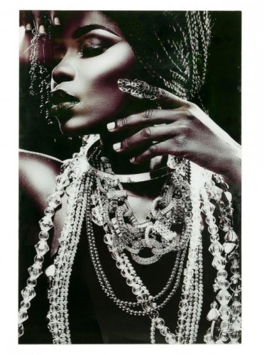 Tablou portret cu bijuterii plexi, plexiglass, alb negru, 90x4x140 cm