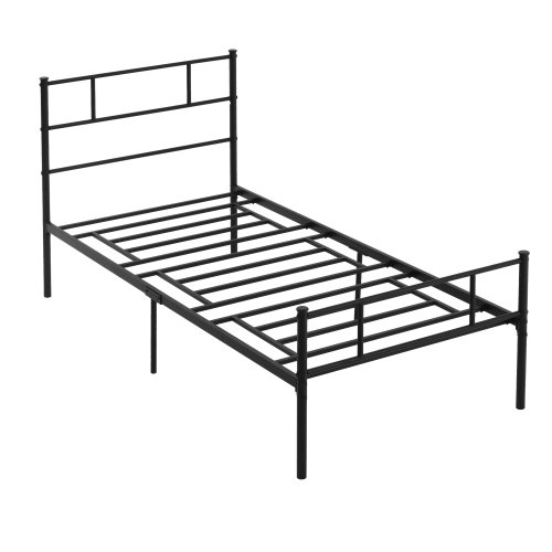 Cadru de pat de o persoana homcom 90x200cm din otel, sipci integrate, negru | aosom ro