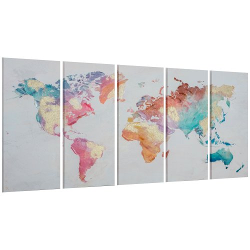 Homcom 5 piese canvas wall art harta lumii, tablouri de perete pentru decor dormitor sufragerie, 80 x 40 cm x 4 | aosom ro