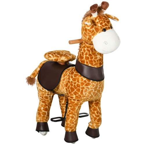 Homcom balansoar pentru copii, design girafa cu roti pentru 3-6 ani | aosom ro