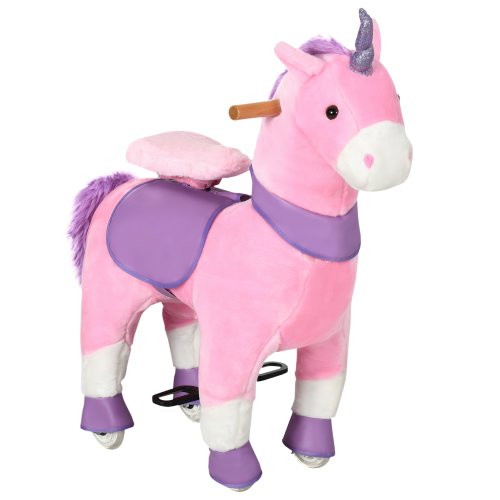 Homcom balansoar pentru copii, design unicorn cu roti pentru 3-6 ani | aosom ro