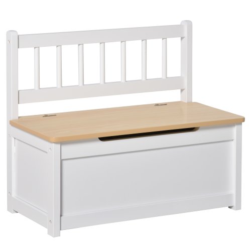Homcom banca cutie de depozitare pentru copii 2 in 1 din lemn mobila camera copilului cufar camera 60x30x50cm, alb/lemn natural 