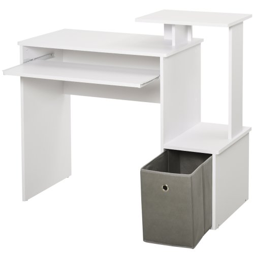 Homcom birou modern pentru pc cu etajera suport tastatura, blat şi sertar din Ţestura, din lemn, 100x40x86.6cm, alb 