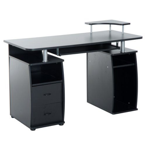 Homcom birou pentru calculator masă birou pc cu etajere tastatură, negru, 120x55x85cm