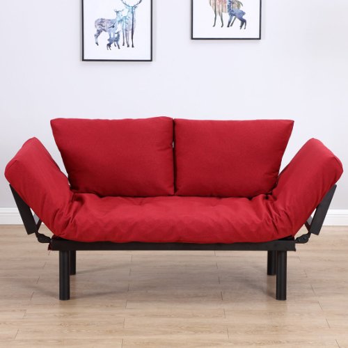 Homcom canapea extensibila 2 locuri in tesatura din lin rosu, 166x70x80cm