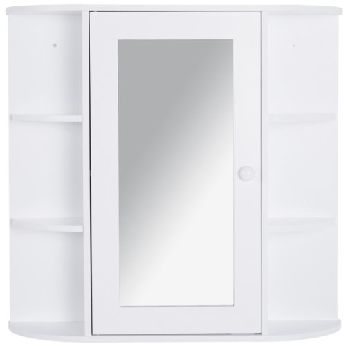 Homcom dulap suspendat cu oglinda si rafturi pentru baie din lemn, 66x17x63 cm alb