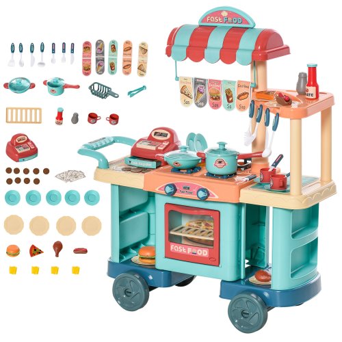 Homcom jucarie bucatarie pentru copii 3-6 ani 50 accesorii cu casa jucarie
