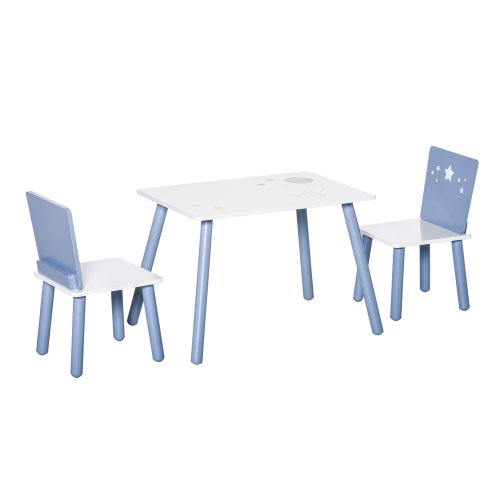 Homcom masa cu scaune baieti si fetite 2-6 ani din lemn albastru deschis si alb