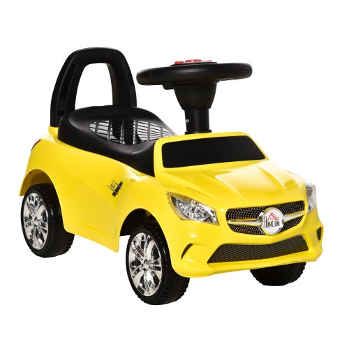 Homcom masina de jucarie pentru copii cu volan, muzica si faruri, varsta 18-36 de luni, 63,5x28x36cm, galben