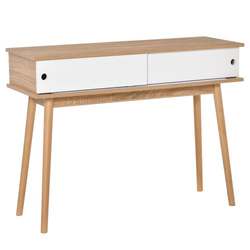 Homcom masuta consola de hol si sufragerie cu 2 compartimente, din mdf si picioare din lemn de pin, 100x35x75cm, alb