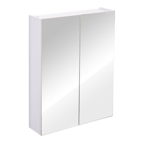 Homcom mobilier de baie cu 2 usi basculante si oglinda in mdf alb 60 x 75 x 15cm