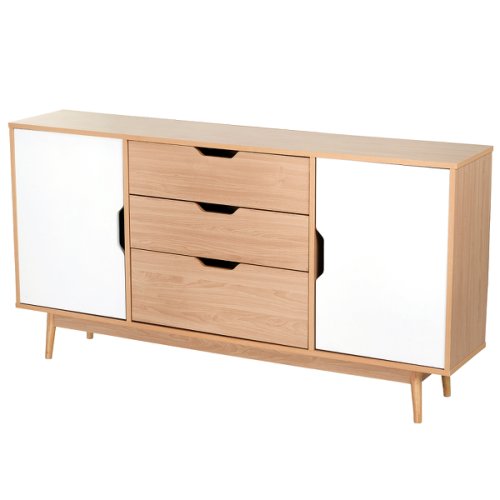 Homcom mobilier dulap cu usi basculante comoda design nordic lemn stejar alb 145 x 30 x75 cm