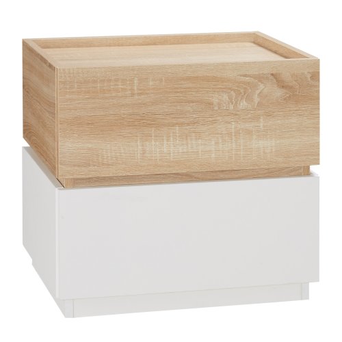 Homcom noptiera 2 sertare design modern si stivuibil, masuta pentru sufragerie si salon din lemn, 50x40x47,5cm, alb si lemn