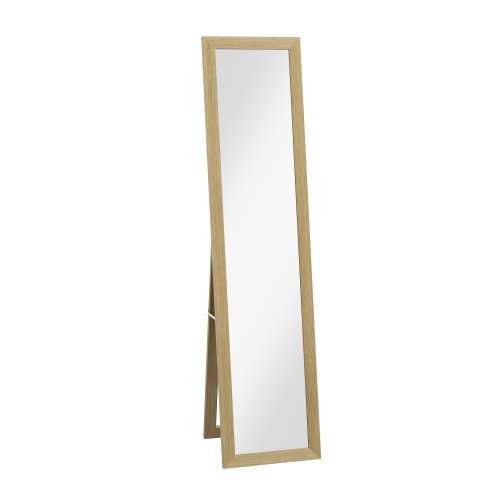 Homcom oglinda cu rama din mdf cu picioare si carlige pentru utilizare pe zid sau pe perete, 37x40x155 cm, culoare lemn natur si transparent