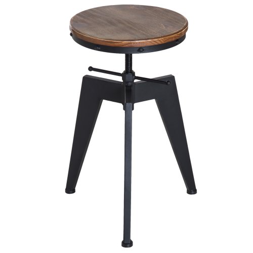 Homcom scaun de bar inalt in stil industrial, reglabil pe inaltime, metal si lemn, 39x41x49-64cm maro si negru | aosom ro