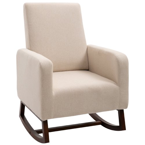 Homcom scaun fotoliu tip balansoar tapitat picioare din lemn sigur pentru realx sufragerie birou bej 77 x 92 x 100cm casa | aosom ro
