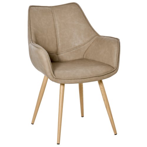 Homcom scaun modern de sufragerie, bucatarie, cu brate, invelis din piele sintetica si picioare de metal aspect lemn, 63x61x84cm maro