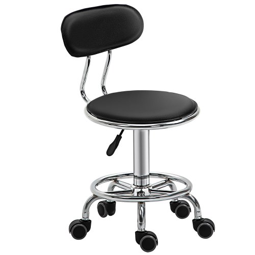 Homcom scaun pentru cosmetician cu 5 roti, spate curbat si inaltime reglabila, 38x48x70,5-86 cm, negru | aosom ro