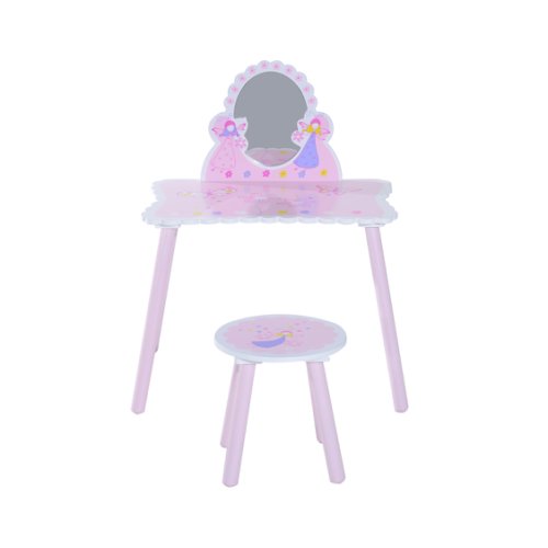 Homcom set masa de machiaj cu oglida si scaun din lemn jucarie pentru fetite din lemn 