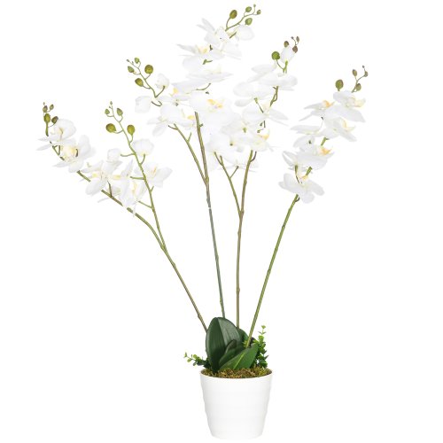 Homocom floare artificiala orhidee in ghiveci 75 cm, orhidee phalaenopsis artificiala pentru decorarea casei, alb homcom | aosom ro