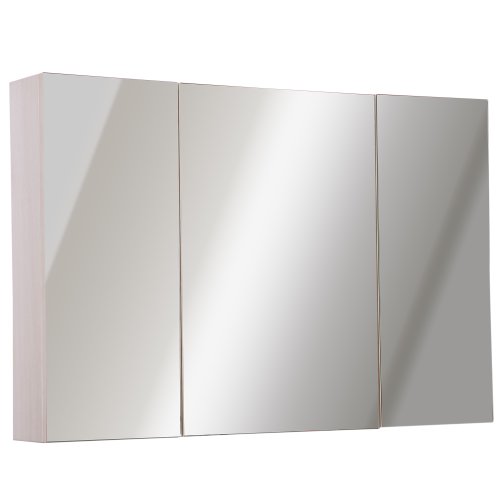 Kleankin dulapior mobila de perete baie 3 usi cu oglinda in lemn stejar 90x60x13,5 cm