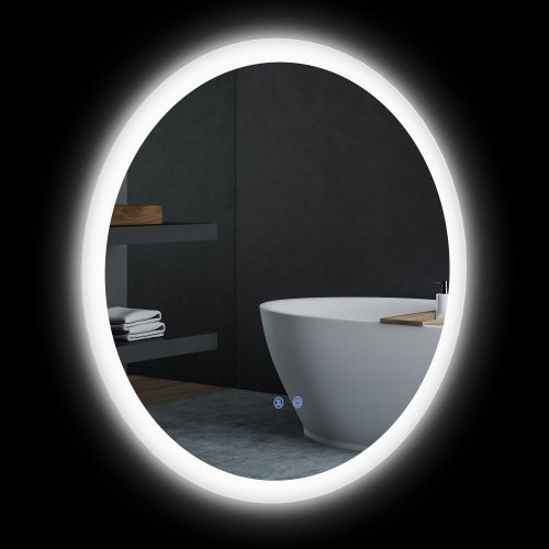 Kleankin oglinda de baie rotunda cu lumini led, de perete reglabila, 3 culori de temperatura, dezaburire, functie de memorie, 70x70cm