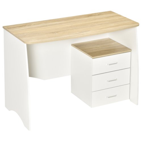 Masa de birou homcom cu comoda moderna din lemn, masa de birou pc pentru dormitor si birou, alb, 110x55x75cm