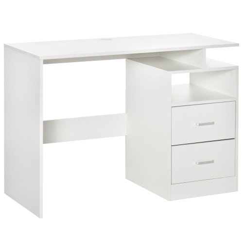 Masa de birou pc homcom pentru dormitor sau birou, masa de birou pentru calculator cu economisire de spatiu din lemn, 108x48x76cm, alb