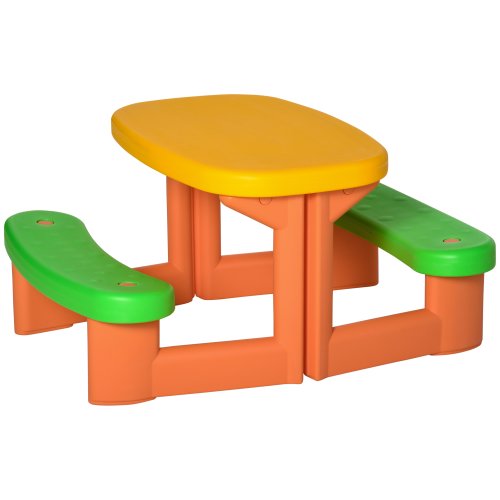 Homcom Masa de picnic outsunny pentru 2 copii 3-6 ani, set cu masuta si 2 banci, set masa de joaca pentru gradina si interior