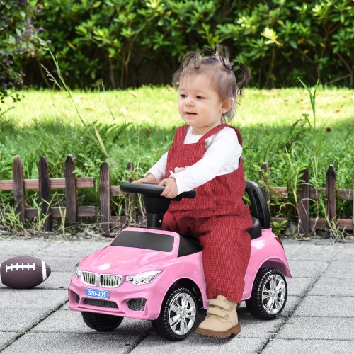 Masina de jucarie pentru copii cu volan, faruri si muzica integrate, varsta 18-36 luni, 63.5x28x36cm, roz homcom | aosom ro
