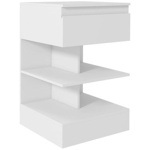 Noptiera moderna din pal si mdf cu un sertar si 2 rafturi, 39x39x65 cm, alb homcom | aosom ro