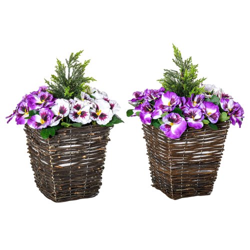 Outsunny ghiveci cu flori artificiale de phalaenopsis violete si albe planta artificiala inalta 45cm