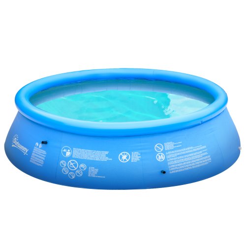Outsunny piscina de gradina gonflabila din pvc cu 3 straturi pentru 3-4 persoane cu supapă de scurgere si pompa manuala inclusa, Φ274x76cm, albastra