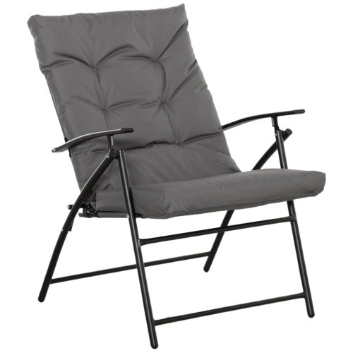 Outsunny scaun pliabil pentru camping cu spatar rabatabil pe 2 niveluri si perna detasabila,din metal si tesatura oxford gri