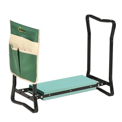 Outsunny scaunel banca de gradina pliabil cu buzunar pentru scule
